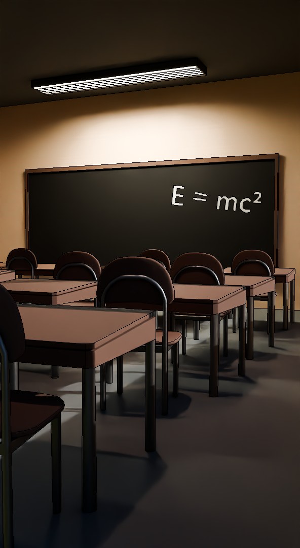 The classroom background with a more stylised, outlined look