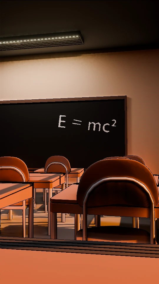 The classroom with outlines generated automatically by Blender's Freestyle tool