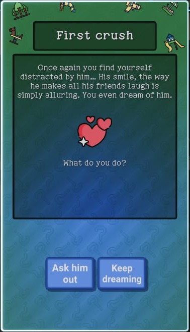 ReliveIt gameplay: a First crush event asking what you do next